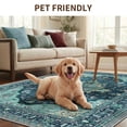 thumbnail image 4 of KoshiMe Washable Area Rug 8'x10', Non-Slip Soft Vintage Distress Floral Rugs for Living Room, Stain Resistant Low Pile Medallion Carpet for Dining Room Office, Teal Green, 4 of 11