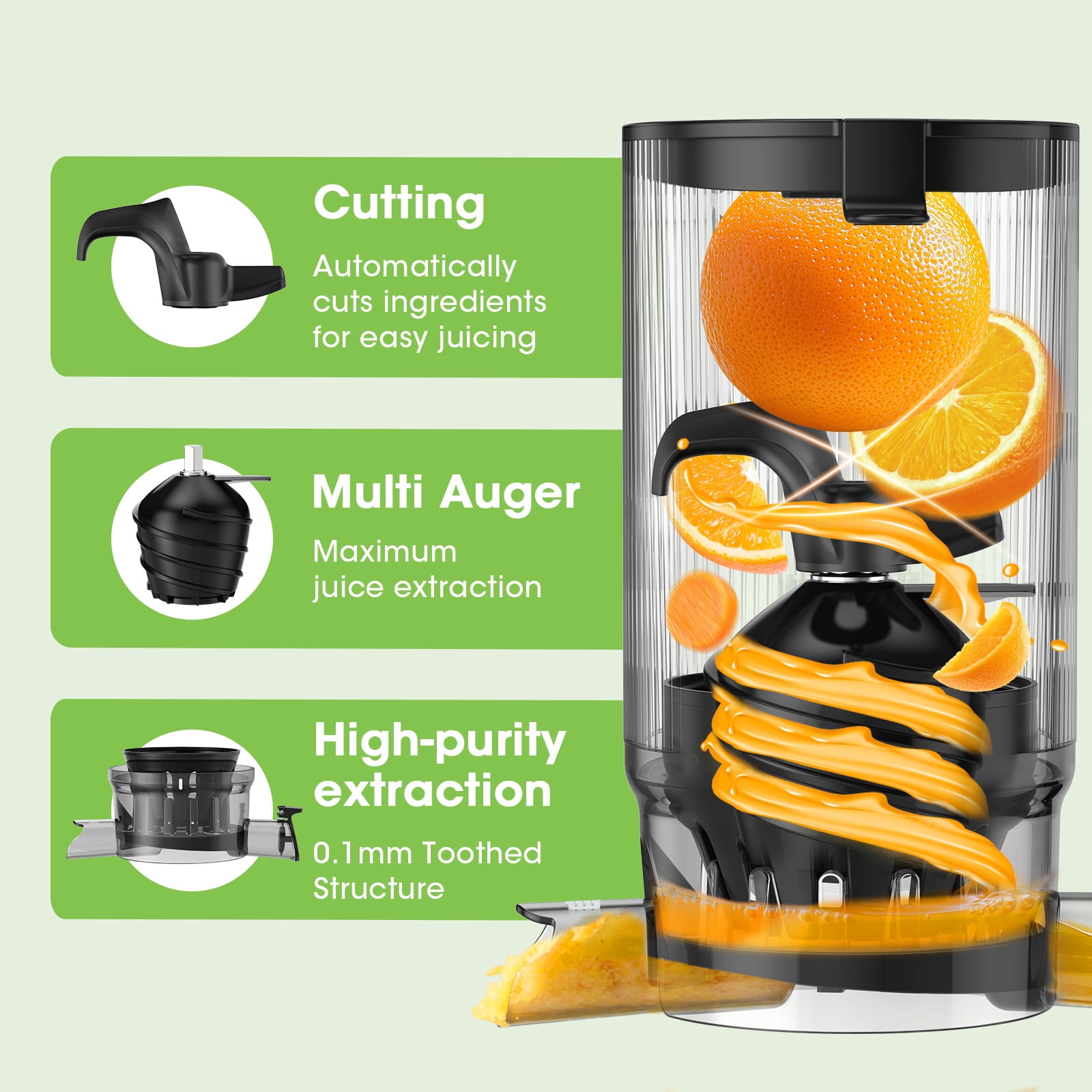 SMALLHOO Juicer Machines with 5.8" Extra Large Feed Chute Cold Press Juicer Fit Whole Fruits Vegetables Easy to Clean,BPA Free