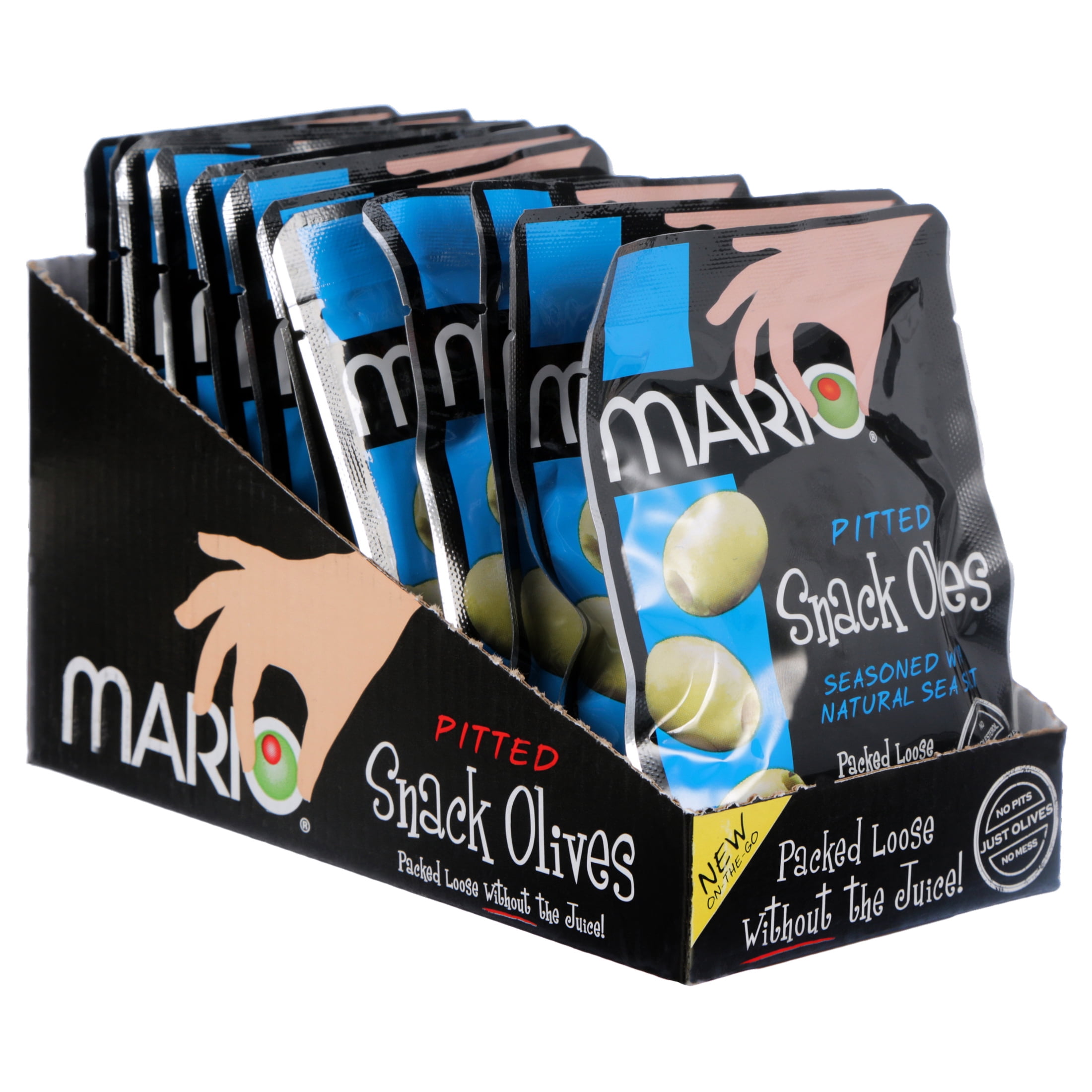 Mario Pitted Snack Olives Seasoned with Natural Sea Salt, 1.05 oz, 12 Ct