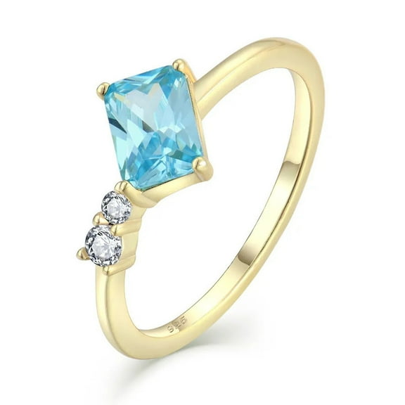 Radiant Cut Lab-Created Aquamarine and Diamond Solitaire Ring in 925 Sterling Silver for Women - Elegant Wedding Jewelry