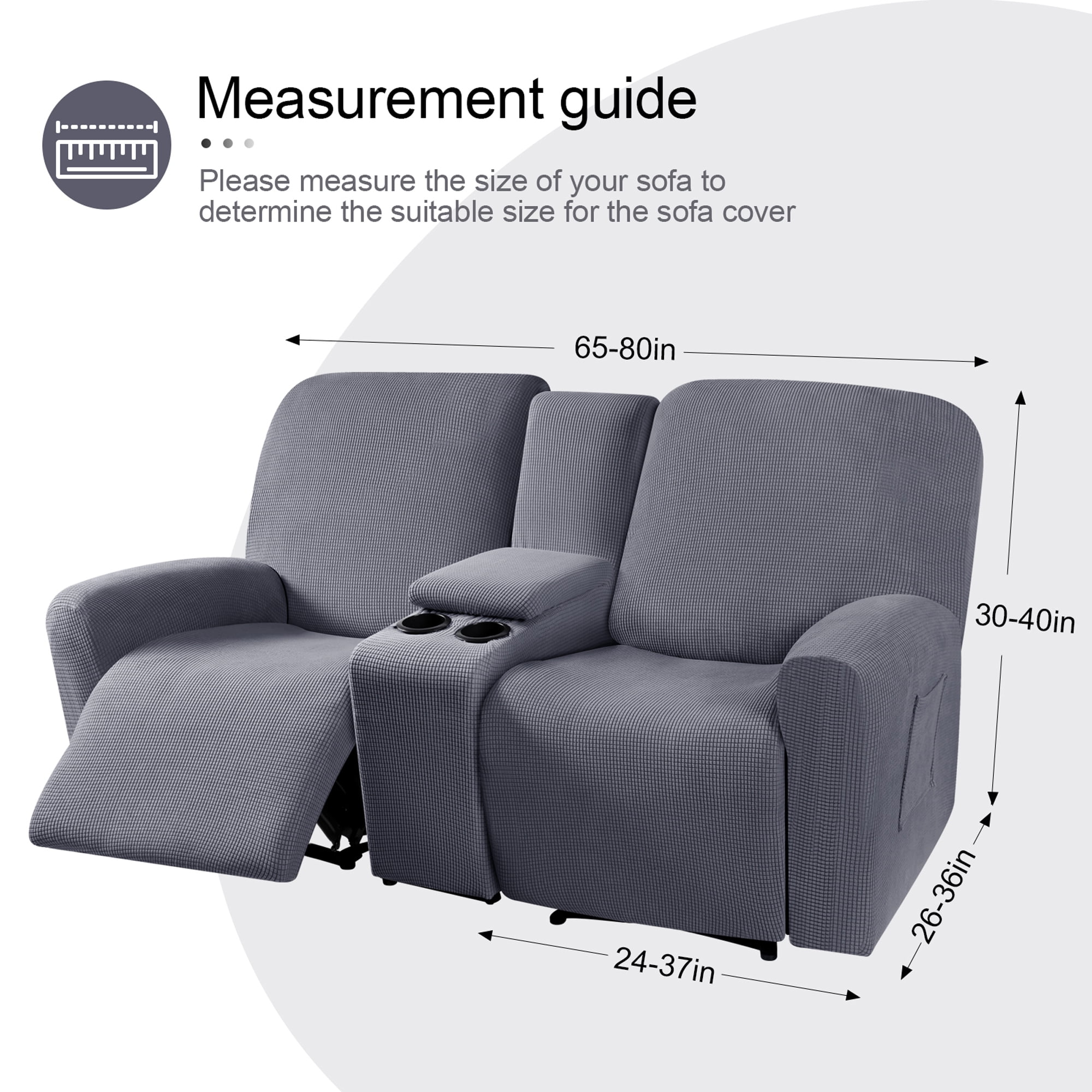 TAOCOCO Stretch Recliner Loveseat Slipcover with Middle Console, 4-Pieces Reclining Sofa Cover for 2 Seat Couch Recliner Sofa Slipocvers Furniture Protector, Dray