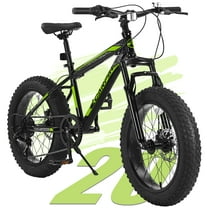 QEEKA 20 Inch Teenagers Mountain Bike,4.0"/2.125" Wide Non-Slip Tires,7-Speed,with Front Suspension,Dual Disc Brakes and Steel Frame,Kids MTB Bicycle for Ages 6-12 Years Old,Blackish Green