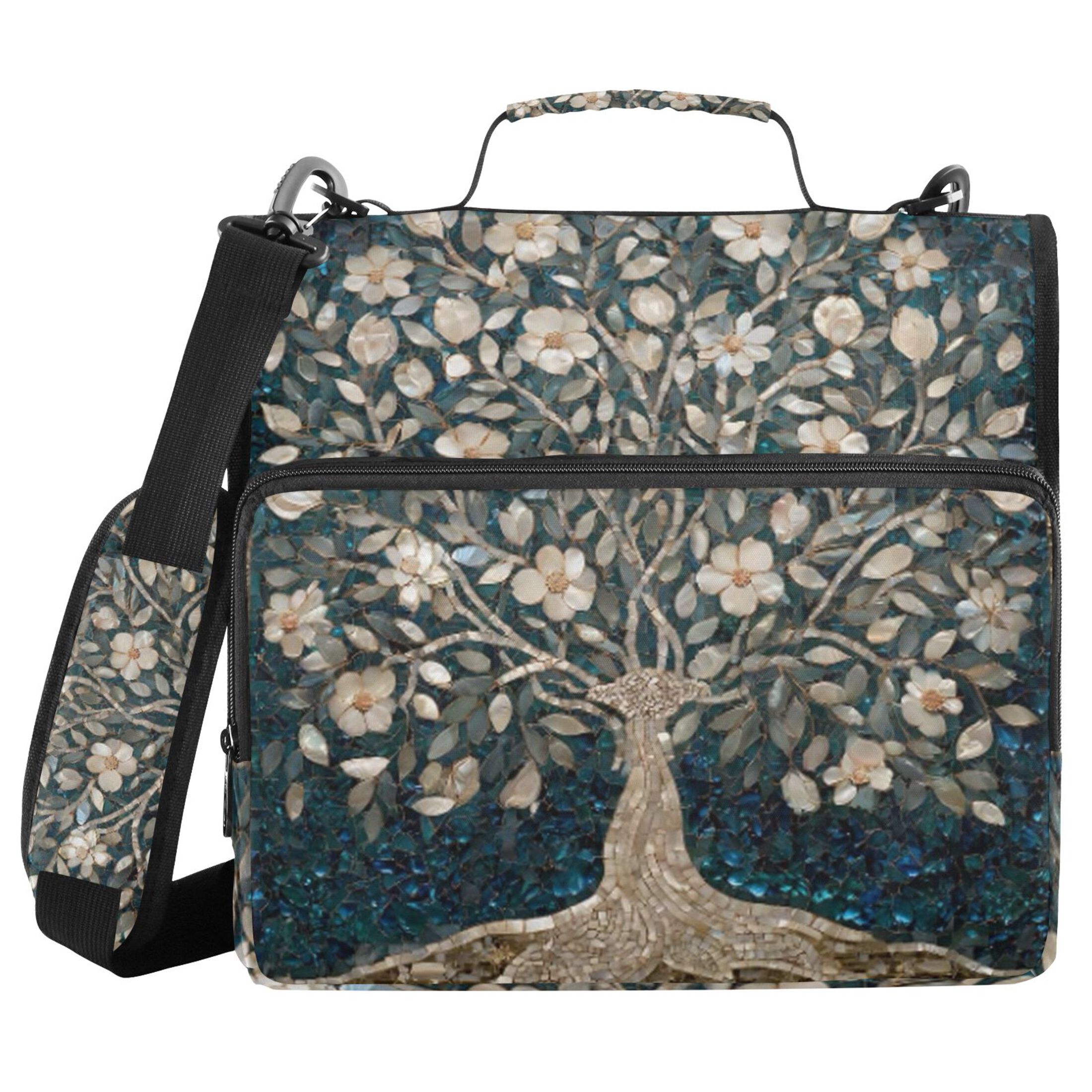 Zipper Binder Tree Of Life 1.5 Inch Binder Folder Bag with Shoulder Strap and Handle
