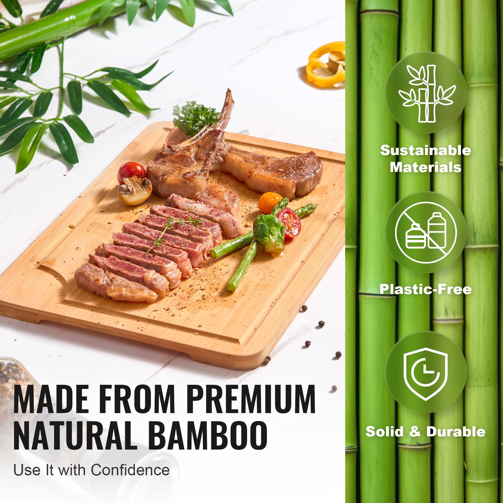 KFFKFF 3PCS Kitchen Cutting Board Set, Bamboo Cutting Board, for Kitchen, 3 Assorted Sizes