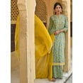 thumbnail image 5 of Janasya Indian Women's Light Green Cotton Floral Print Kurta with Flared Palazzo and Dupatta, 5 of 7