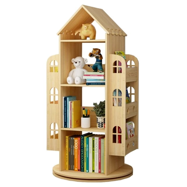 Intexca 360° Rotating Bookshelf, 4-Tier Organizer for Home, Office, Room and Adult ( House-Shaped )