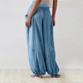 thumbnail image 6 of Womens Casual Loose Fit Wide Leg Cotton Pants Drawstring Stitching Baggy Pants Trousers with Pockets Blue XXXL, 6 of 8