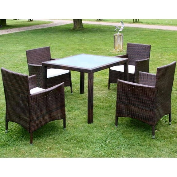 vidaXL 5 Piece Patio Dining Set with Cushions Poly Rattan Brown