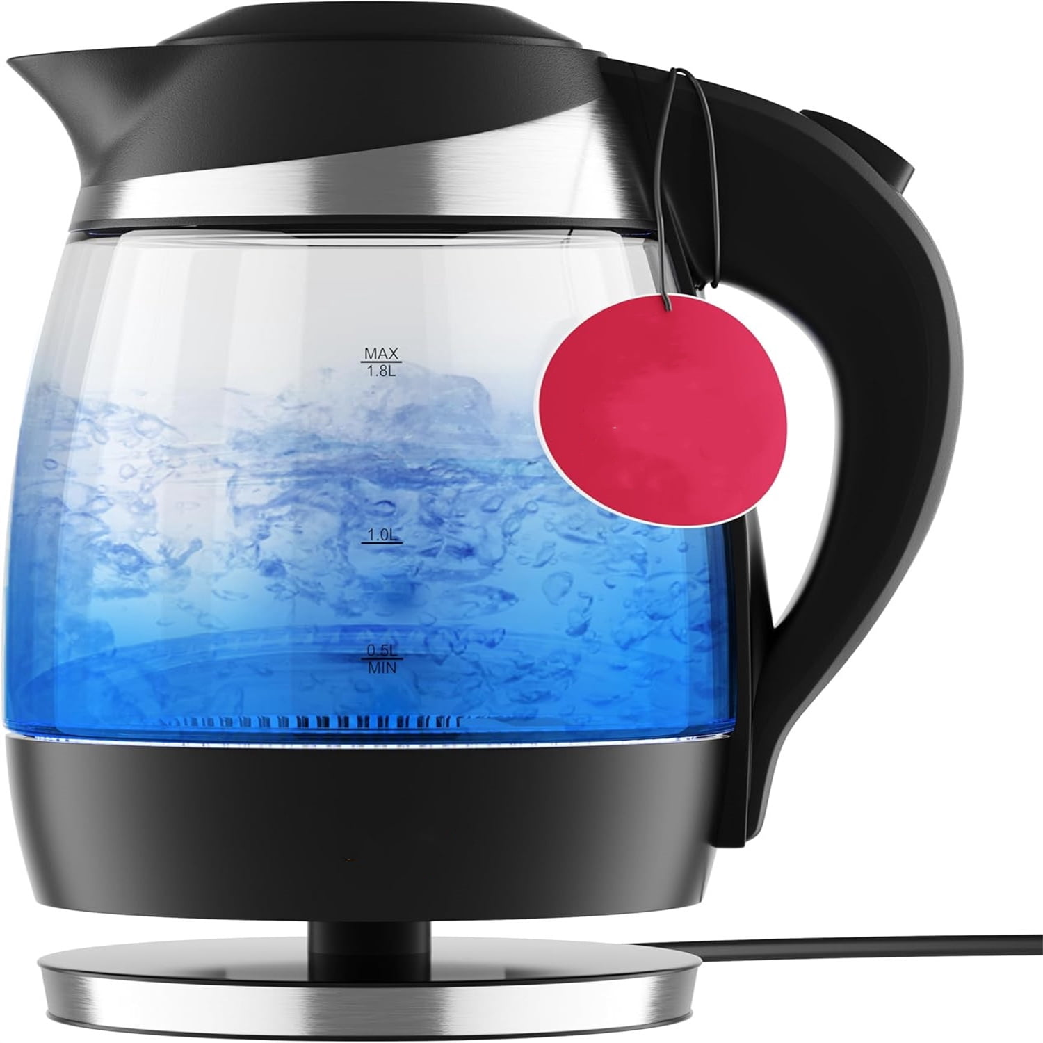 Electric Tea Kettle for Boiling Water, 1500W SpeedBoil with Automatic Shutoff, 1.8L Cordless with LED Light, Borosilicate Glass Tea Kettle Pot Water Heater
