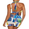 thumbnail image 3 of PENGXIANG Female Geometric Pattern Print V-Neck Sleeveless One-Piece Halterneck Sundress for Women, 3 of 8