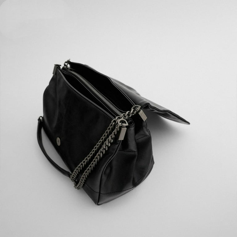 Unique Vintage Black Hard Shell Handbag Purse Chain Strap Fun
