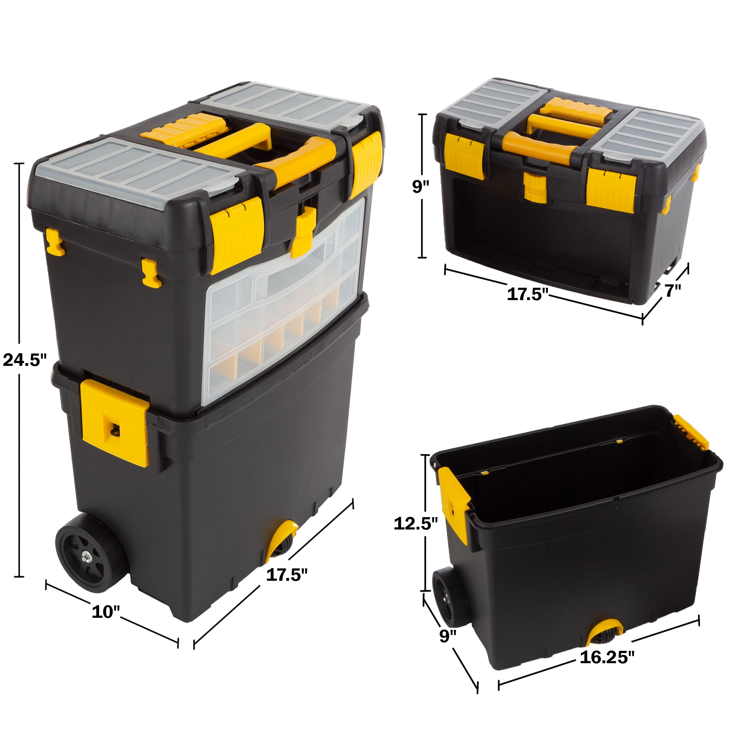 Stalwart Portable Toolbox with Wheels, Comfort Grip, and Drawers (Black)