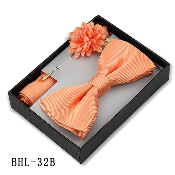 Men Bow Tie Pocket Square Lapel Pin Wedding Party Groom Formal Set With Box