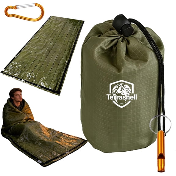 Sleeping Bag, Terrashell Blanket, Emergency Sleeping Bag, Compact Lightweight, Waterproof, Heat Blanket Survival for Survival Kit Car Camping Gear Hiking Go (25 μm)