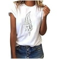 thumbnail image 1 of LSLJS T-Shirts pour Femmes Mode Femmes T-Shirt à Manches Courtes Imprimé Plume Haut Décontracté Tee Blouse, 1 of 3