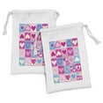 thumbnail image 1 of Love Fabric Pouch Set of 2, Hearts in Square Shapes Geometrical Celebrate Art, Small Drawstring Bag for Toiletries Masks and Favors, 9" x 6", Blue Ivory Pink, by Ambesonne, 1 of 2