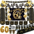 thumbnail image 2 of Suministros para fiestas de cumpleaños de 60 años, pancarta con globos de helio y mantel, decoraciones para festivales de aniversario para adultos, 2 of 5