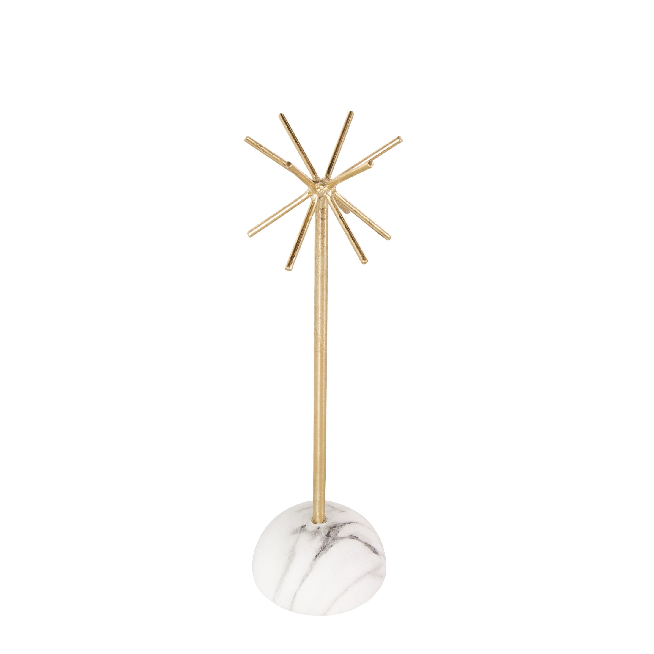 DecMode 4" x 13" Gold Metal 12 Slot Jewelry Stand with White Base, 1-Piece