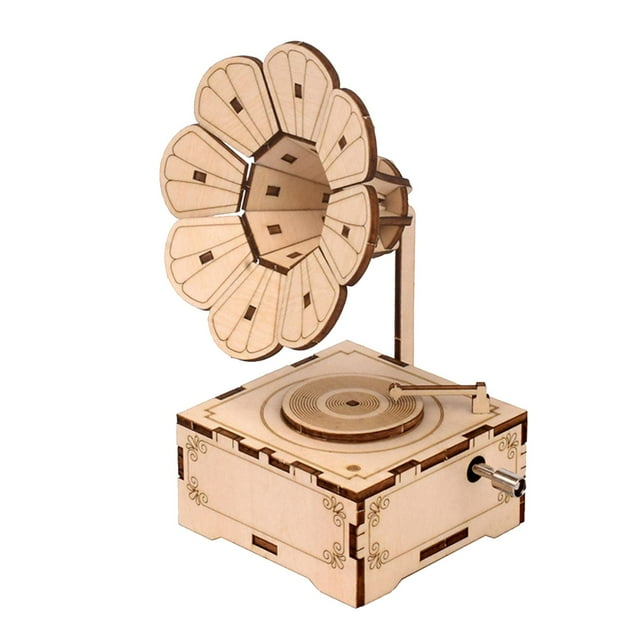 TISHITA Casse-Tête 3D Assemblage Phonographe Mécanique Boîte à Musique Casse-Tête Jouets