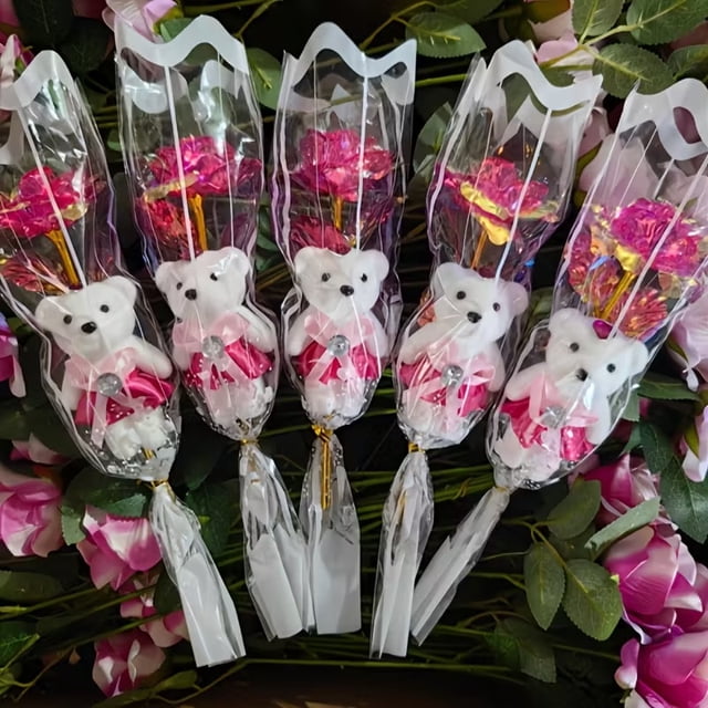 10 piezas de rosa que cambia de Color, pequeño osito de peluche, rosa arcoíris, regalos for el día de la madre, fiesta de cumpleaños, regalos for mujeres, decoración de boda