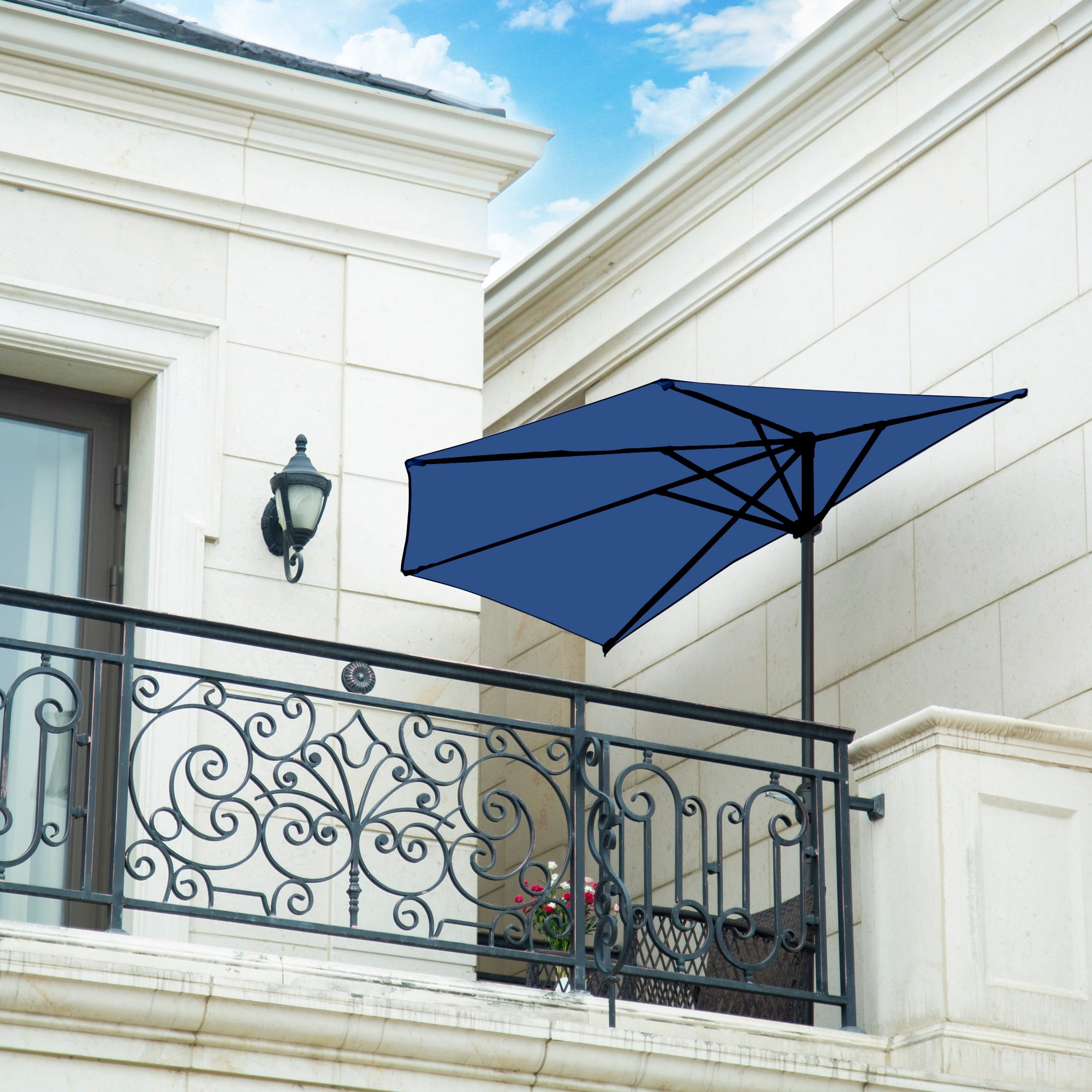 Westin Outdoor 9 ft Half Market Navy Blue Patio Umbrella, Half Market Type