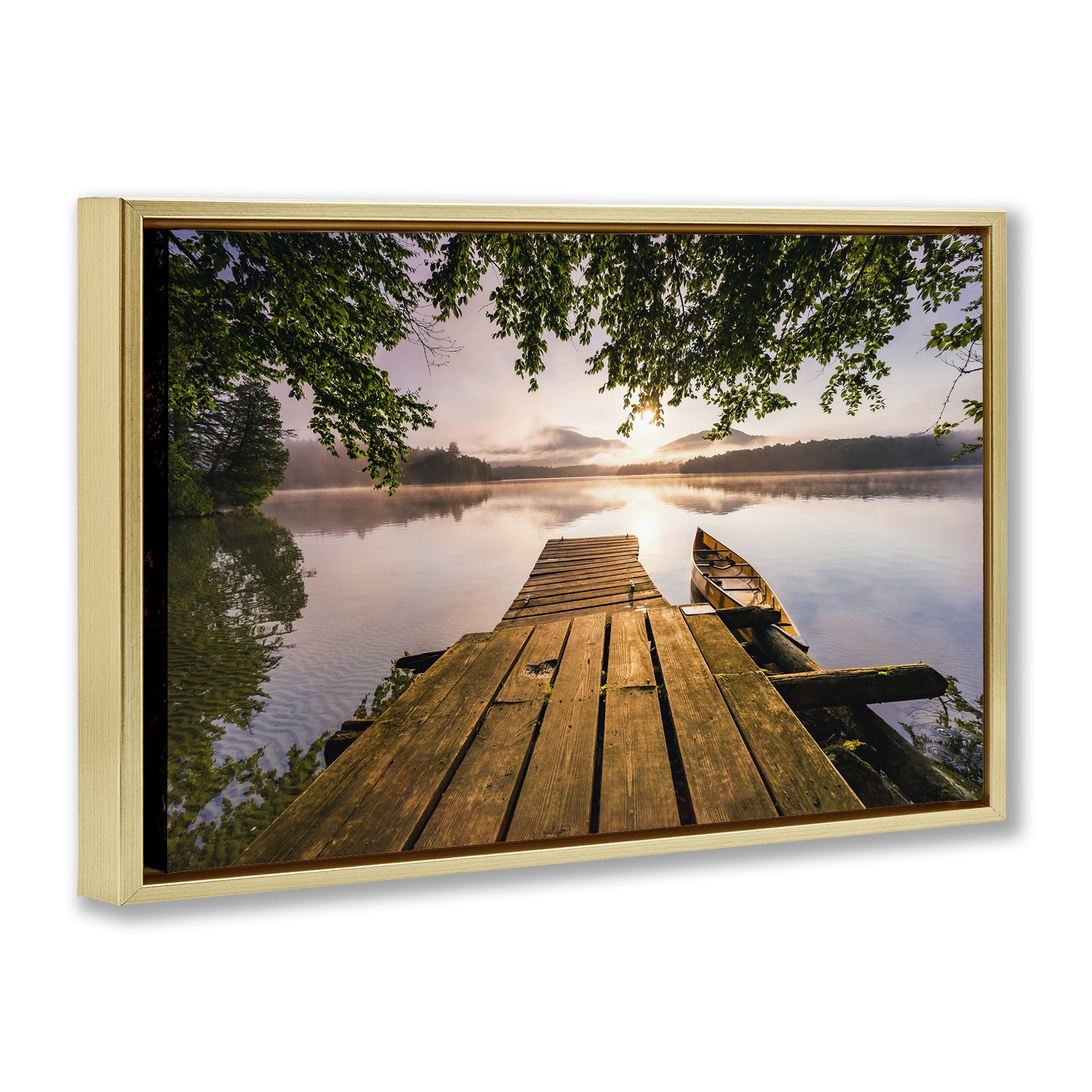Stupell Industries Misty Morning Light on Lake Gold Framed Floater Canvas Wall Art, design by Jonathan Zaharek