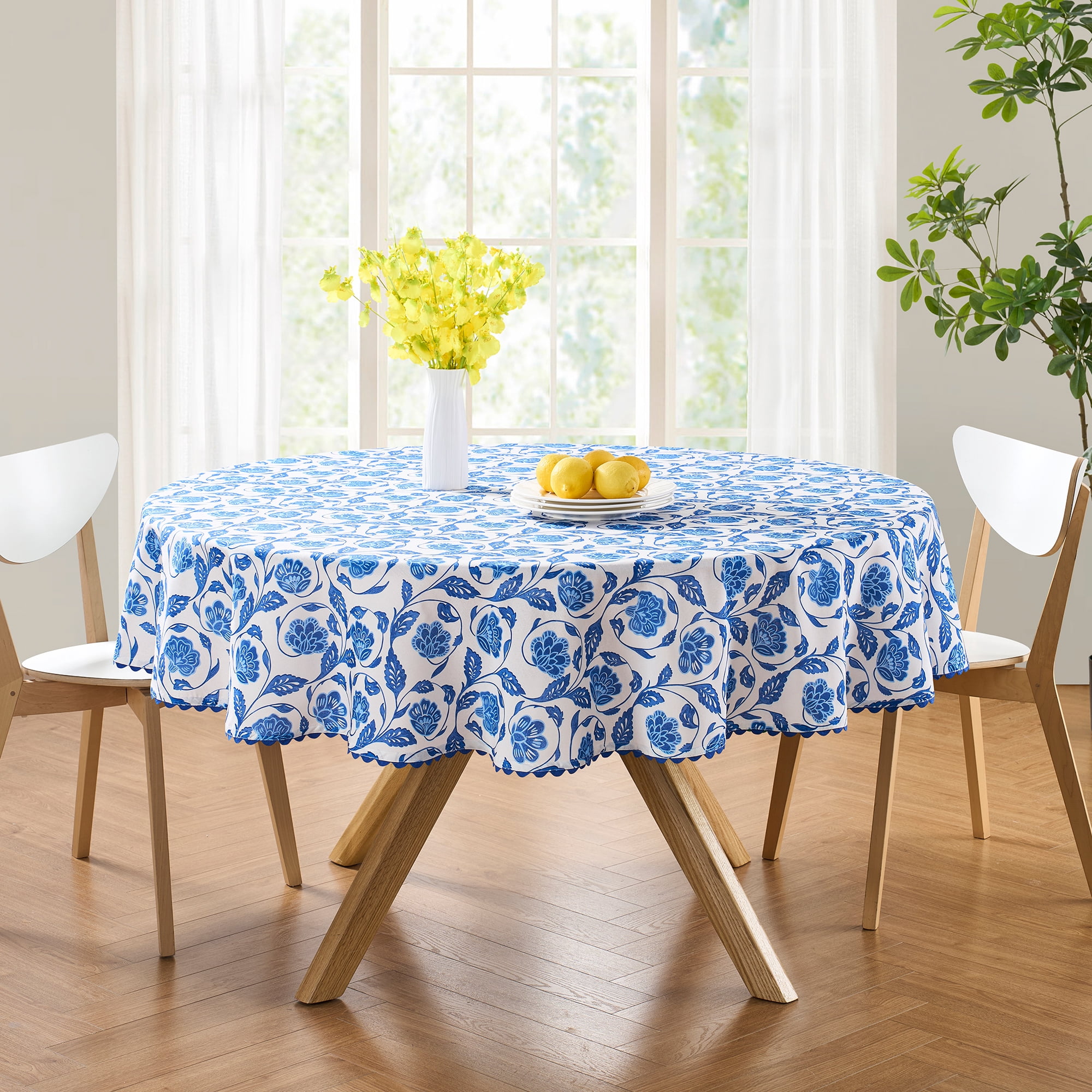 Mainstays by Becky G. & Alejandra Fabric Tablecloth, Blue Floral, 70" Round