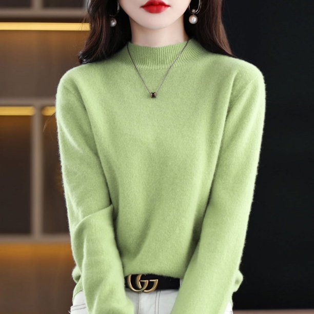 Suéter de punto holgado de cuello alto corto para mujer, prenda de primera línea de lana con tacto de piel, sin costuras, para otoño e invierno
