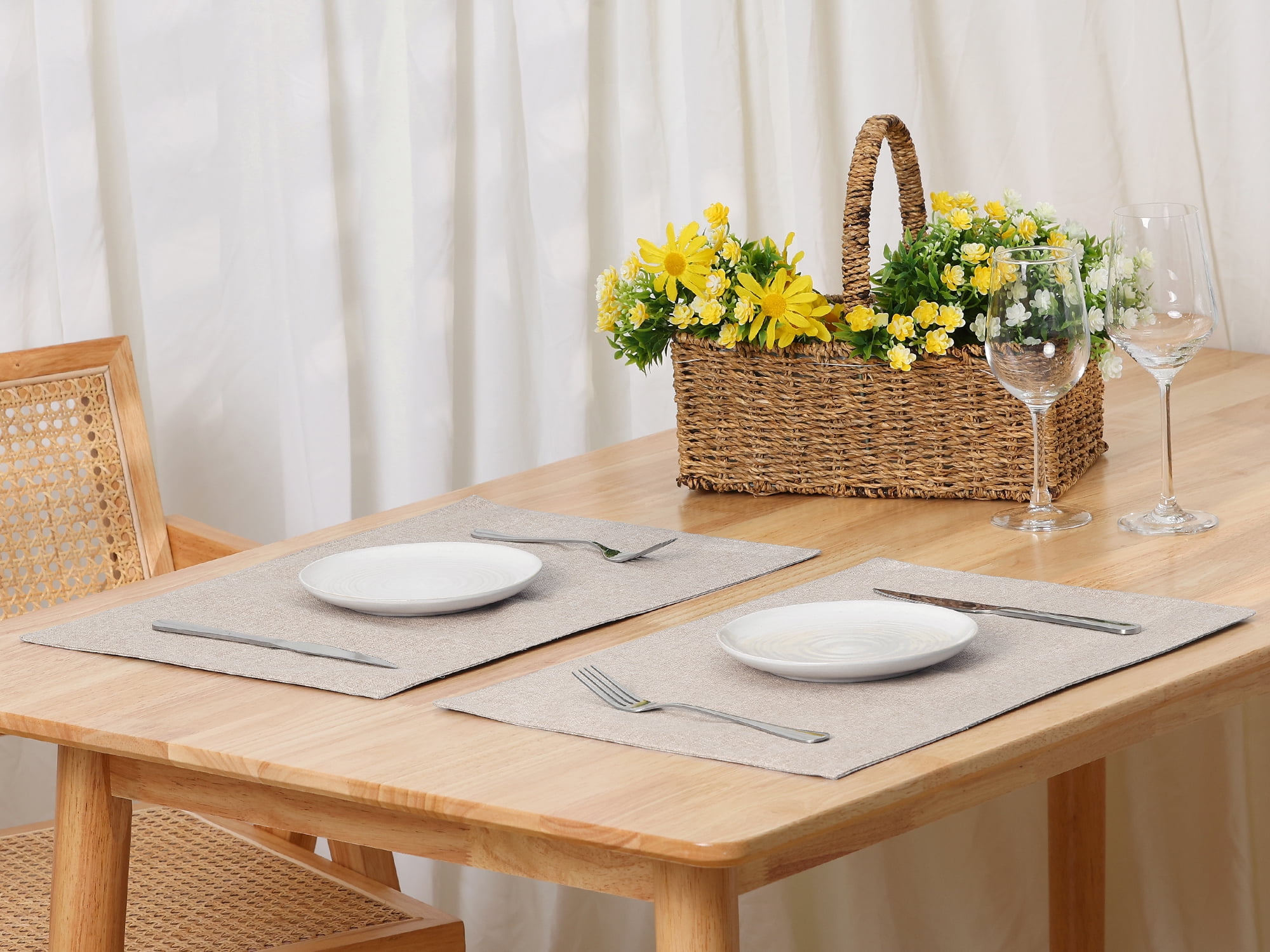 Unique Bargains Placemats Set of 6 Heat Resistant Place Imitation Linen Place Table Mats Beige