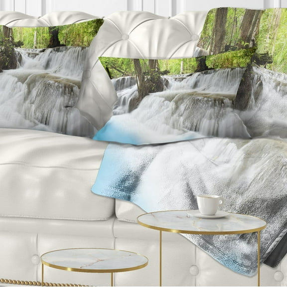 Designart Erawan Waterfall - Photography Throw Pillow - 12x20