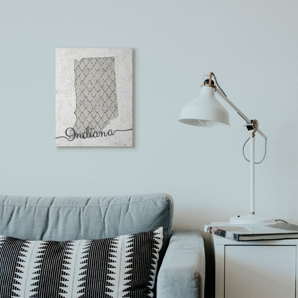 Stupell Industries Indiana Patterned Grey US State Design Canvas Wall Art by Ziwei Li