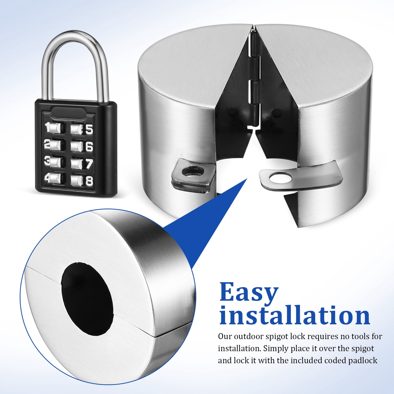 YEAHIBABY Outdoor Water Spigot Lock Stainless Steel Easy Installation Coded Padlock 3Sets