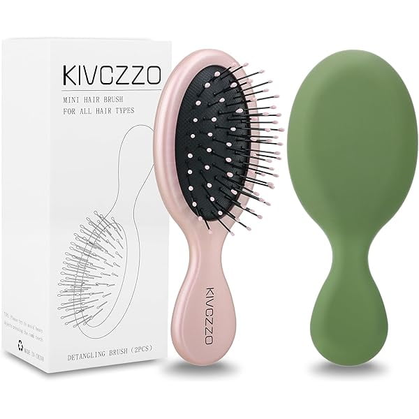 wonima11 2-Pack Kids Mini Hair Brush for Detangling, Gentle Travel Hairbrush for Girls, Boys & Women, Portable Detangler for Wet & Dry Hair, Compact for Purse & Backpack (Pink and Green)