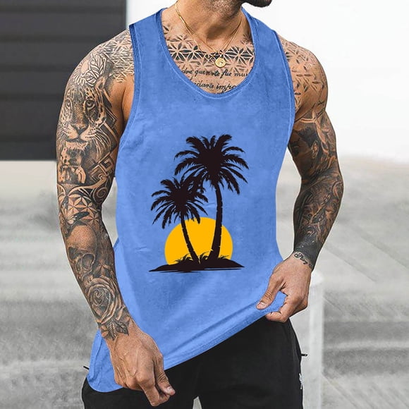 Weiqiqre Mens Tank Top Colorless Gradient Printing Round Neck Thin Strap Leakage Back Regular Casual Sports Tank Blouses Machine Washable, Four Seasons Wear,Size S-4XL