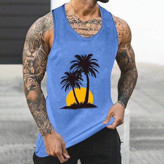Weiqiqre Débardeur Homme Sans Couleur Dégradé Impression Col Rond Fine Bretelle Dos Anti-Fuite Régulier Décontracté Sport Blouses Lavable en Machine, Quatre Saisons, Taille p-4TG