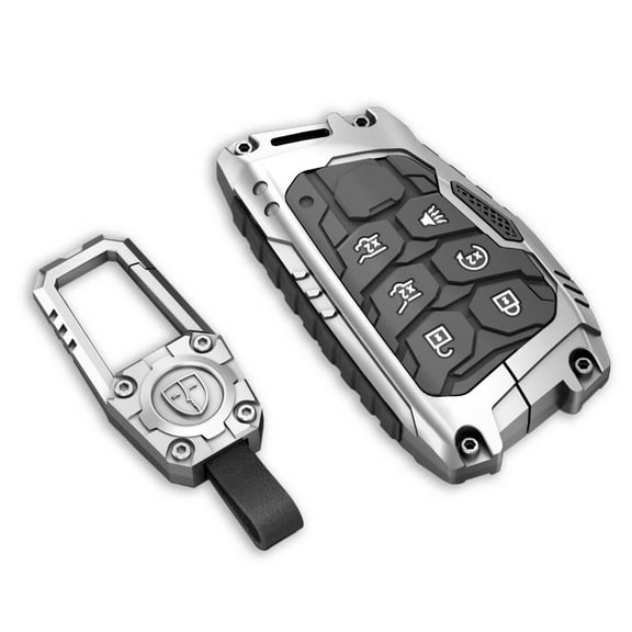 Zinc Alloy Key Fob Cover,Keychain,Full Protection Car Key Case for Chevy 2022-2025 Silverado 1500 GMC Sierra 2500HD 3500HD Smart Remote Keyless Keyshell Accessories