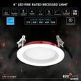 thumbnail image 2 of Luxrite 6-Pack 4 Inch LED Fire Rated Recessed Lights, 5CCT 2700K-5000K, 2 Hour Fire Rating, 800LM, Dimmable, Baffle, UL, 2 of 7