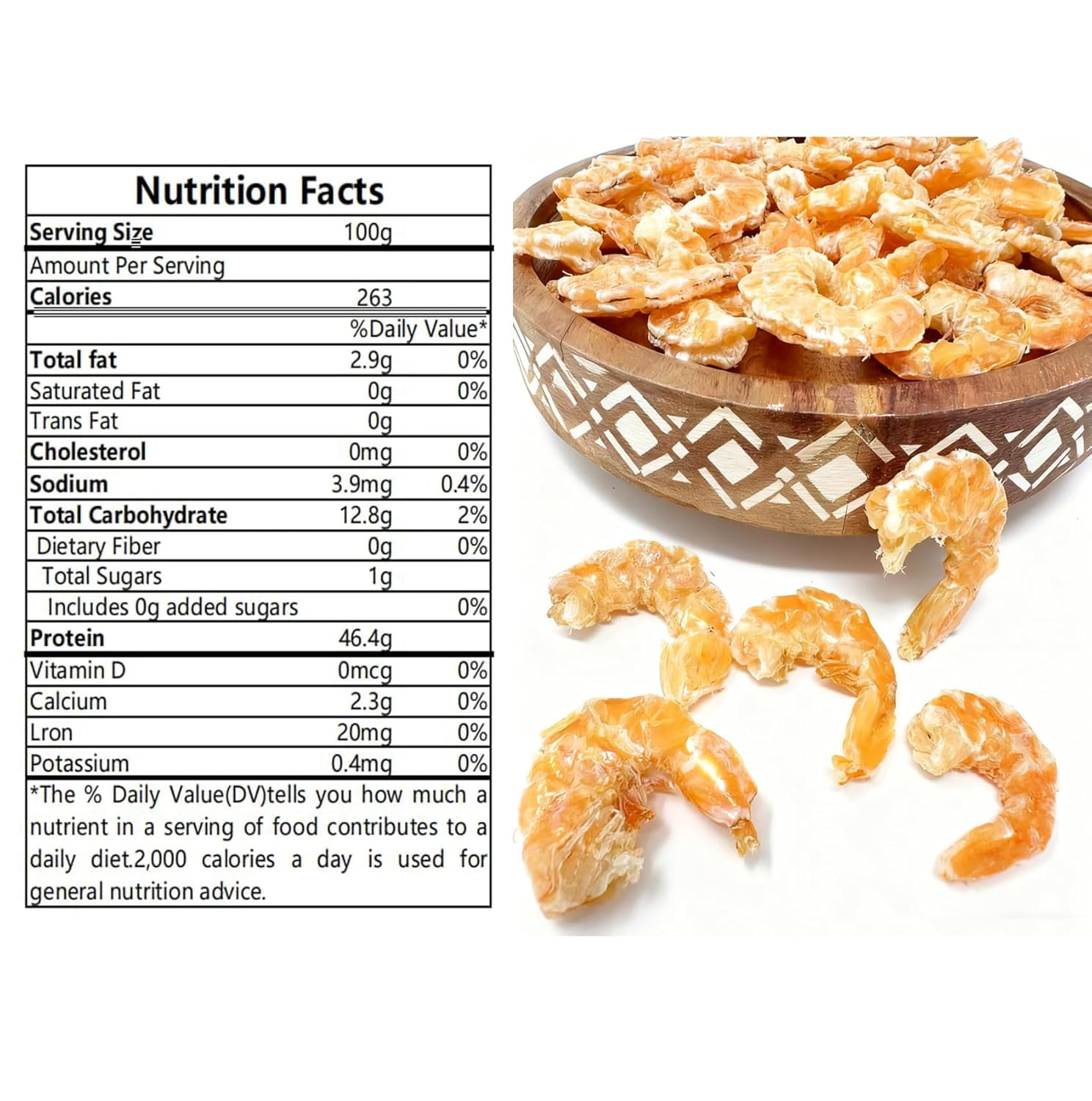 3LB Dried Shrimp Florida Sun Died Shrimp, USA Dried Seafood Fresh-Caught Dehydrated for Snacks, Seafood Salad, Pad Thai or Soup  Large 3X 1LB /Bags