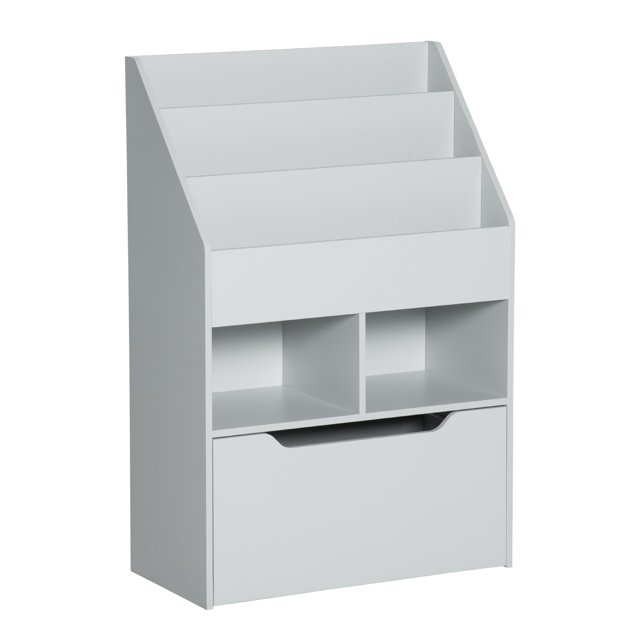 CoSoTower Kids Bookcase Multi-Shelf Rack Organizer with Storage Drawer for Books for Reading Nook, Classroom, Bedroom, Playroom, Grey