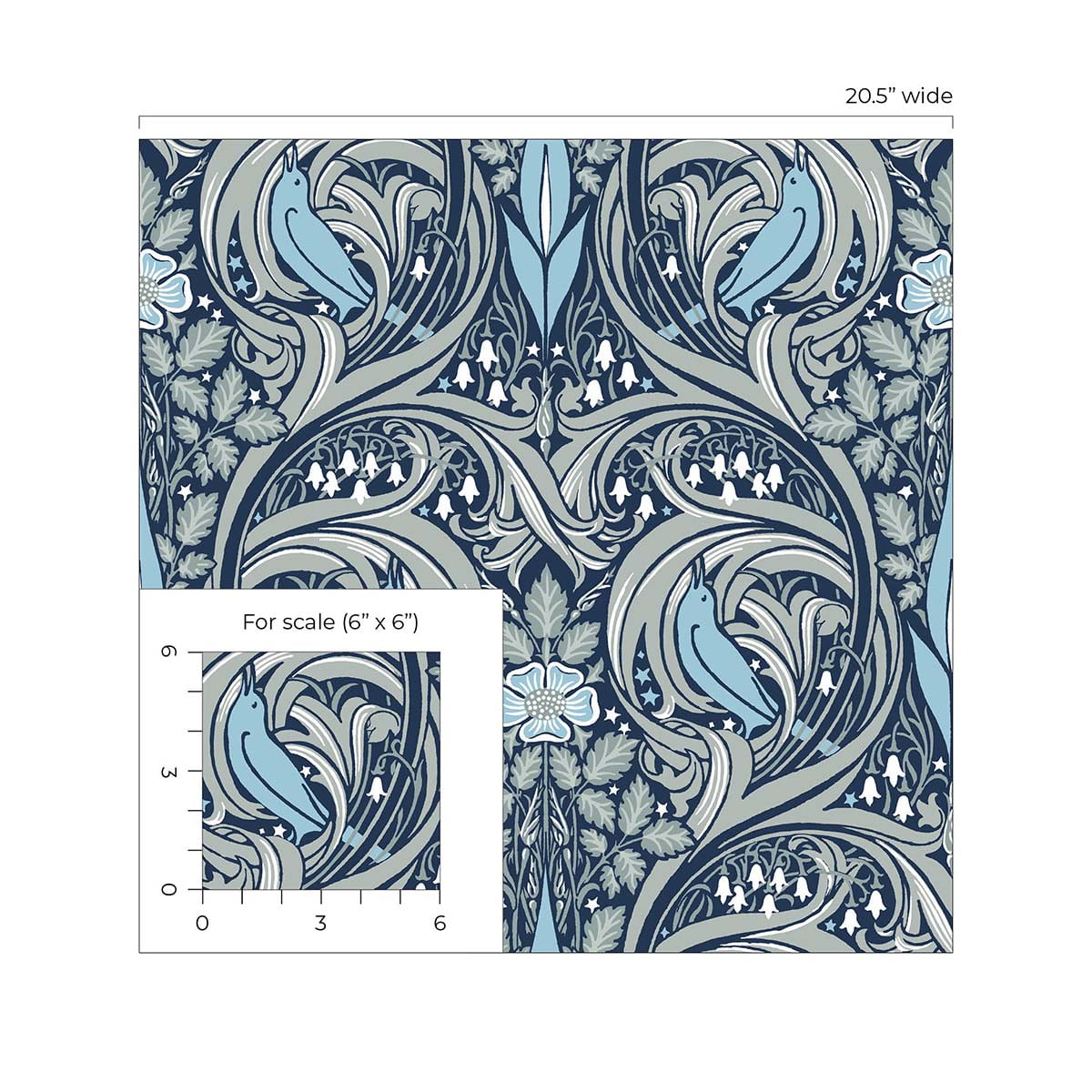 NextWall  Bird Ogee Peel and Stick Wallpaper 20.5 in. W x 18 ft. L - Navy & Sky Blue