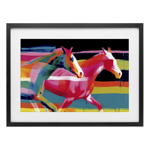 Stupell Industries Modern Wild Horses Running Through Stripes Black Framed Print Under Glass, 20 x 14, by Chromatic Storm Studio