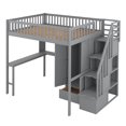 thumbnail image 5 of Churanty Full Size Loft Bed with Wardrobe and Built-in Desk, Solid Wood High Staircase Loft Bed Frame with Storage Bookshelf for Kids,Gray, 5 of 12
