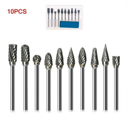 

10pcs 1/8 Tungsten Carbide Burr Rotary Drill Bits Tools Cutter Files Set Shank