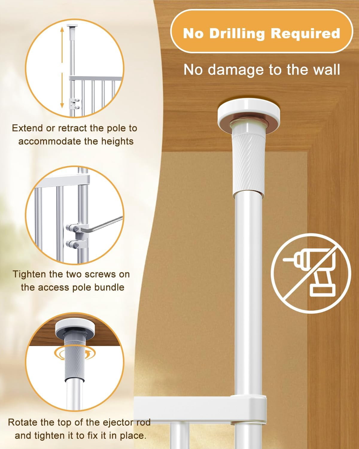 Lilypelle Extra Tall Cat Pet Gate, Adjustable 25.59"-28.35" Width 74.8-96.5 Inch Height, No Drilling Pressure Mounted, Walk Through Swing Safety Double Door Gate for Doorways, Stairs, Kitchen, House