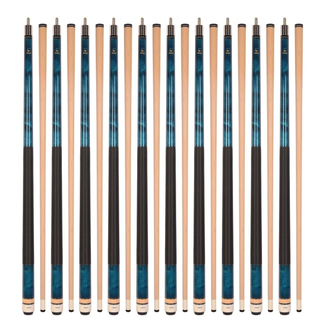 Lot de 10 Queues de Billard ASKA L2 Bleues, Longueur Standard 58 Pouces, Tige Canadian Maple, Embout Rigide 13 mm, Poids Mixtes