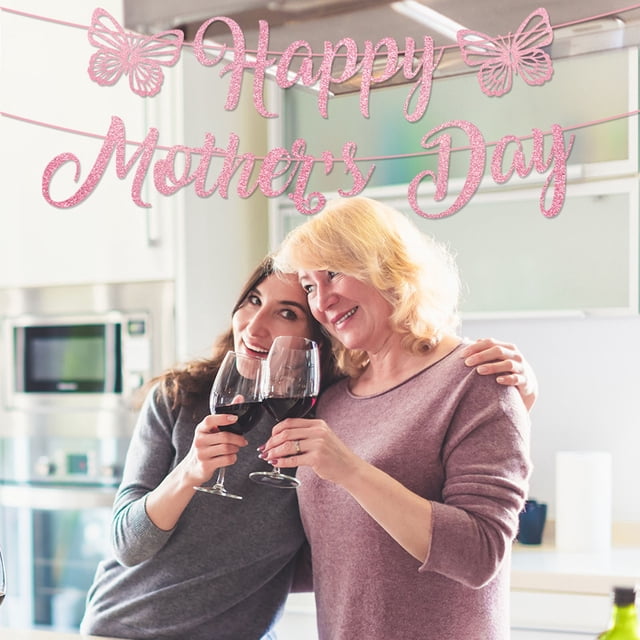 Glitter Happy Mother's Day Banner, Pre Strung Hanging Cardboard Letter Garland Sign DecorationforMom Decorations, Spring Family Gathering And First Mother's Day, Glitter Cardboard Banner 2 Meters