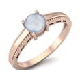 thumbnail image 2 of 925 Sterling Silver Rose Vermeil 0.50 Cts Round Moonstone Solitaire Beaded Shank Anniversary Women Valentines Day Gifts Ring, 2 of 3