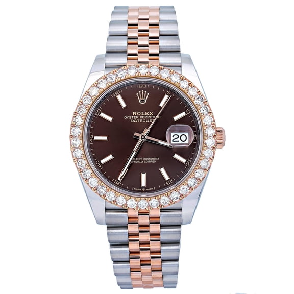 Pre-Owned Rolex Datejust 41MM 126331 Chocolate Diamond Dial Diamond Bezel Two Tone Rose Gold Jubilee Bracelet