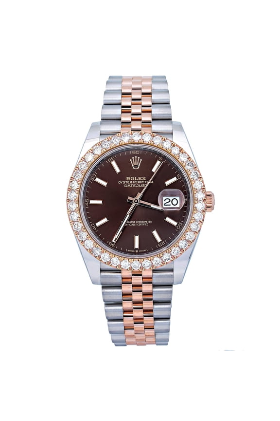 Pre-Owned Rolex Datejust 41MM 126331 Chocolate Diamond Dial Diamond Bezel Two Tone Rose Gold Jubilee Bracelet