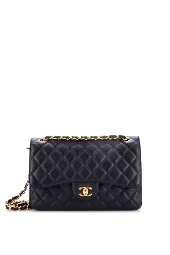 Pre-Owned Classic Double Flap Bag Quilted Caviar Jumbo By Rebag